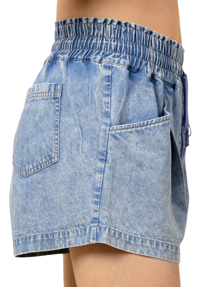 Elastic Waist Mineral Wash Shorts