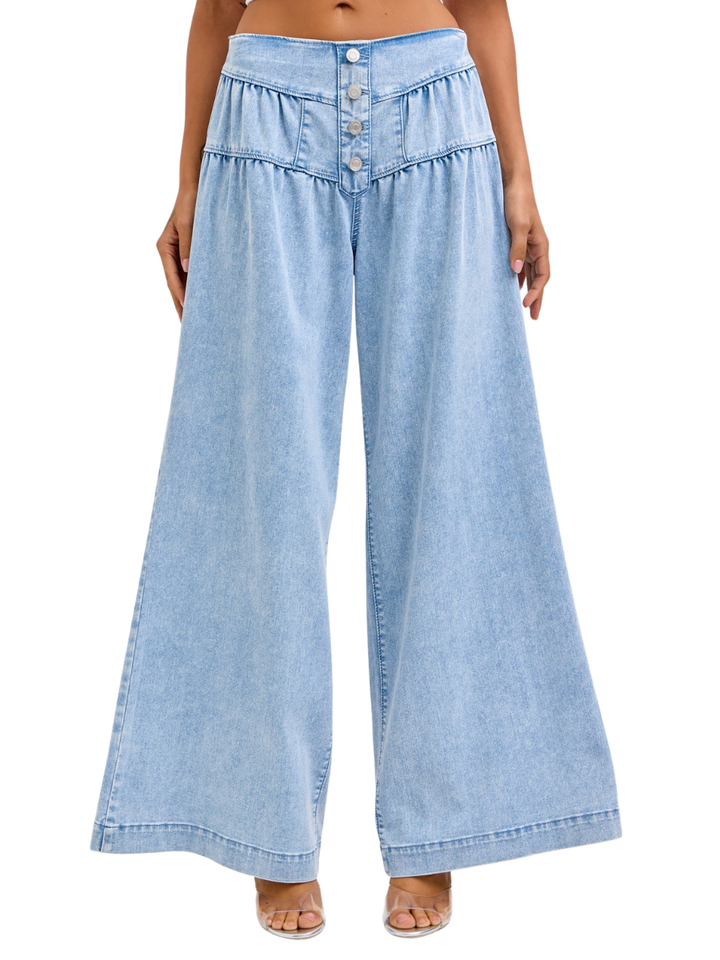 4 Button High Rise Wide Leg Jeans