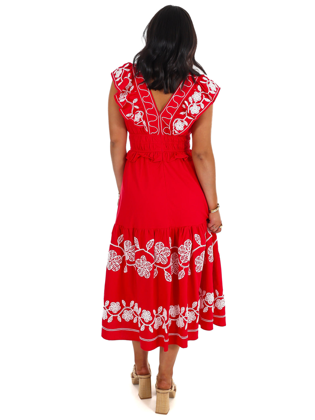 josie embroidered linen midi dress UO Josie Floral Embroidered Linen Midi Dress