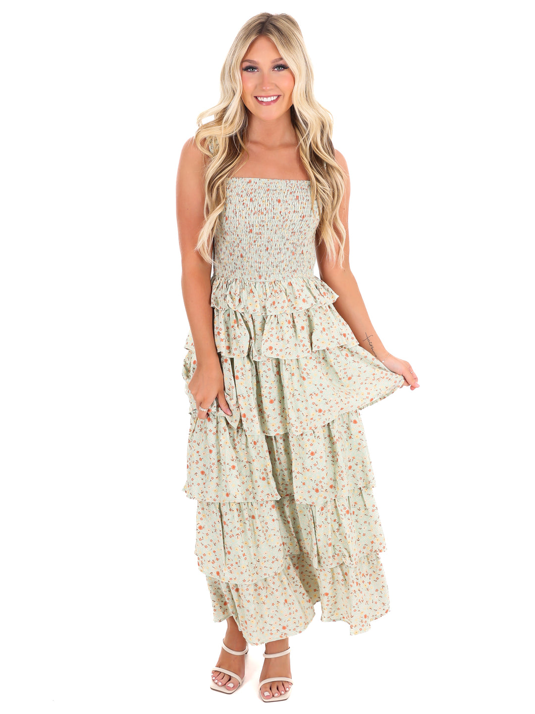 Bed of Roses Floral Tiered Midi Dress