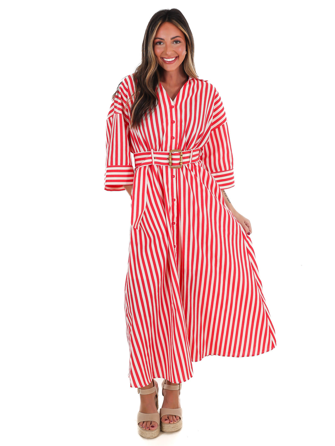 Sail Away Stripe Midi Shirt Dress