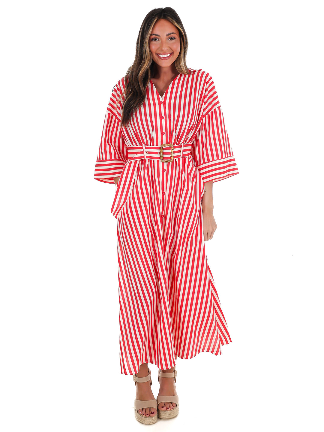 Sail Away Stripe Midi Shirt Dress