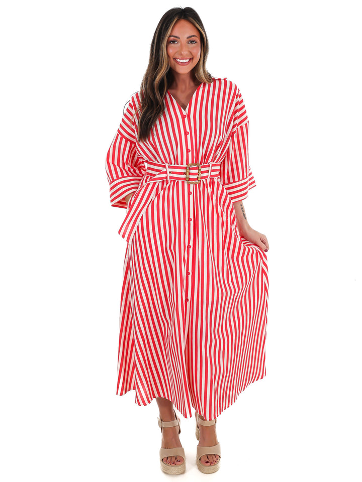 Sail Away Stripe Midi Shirt Dress