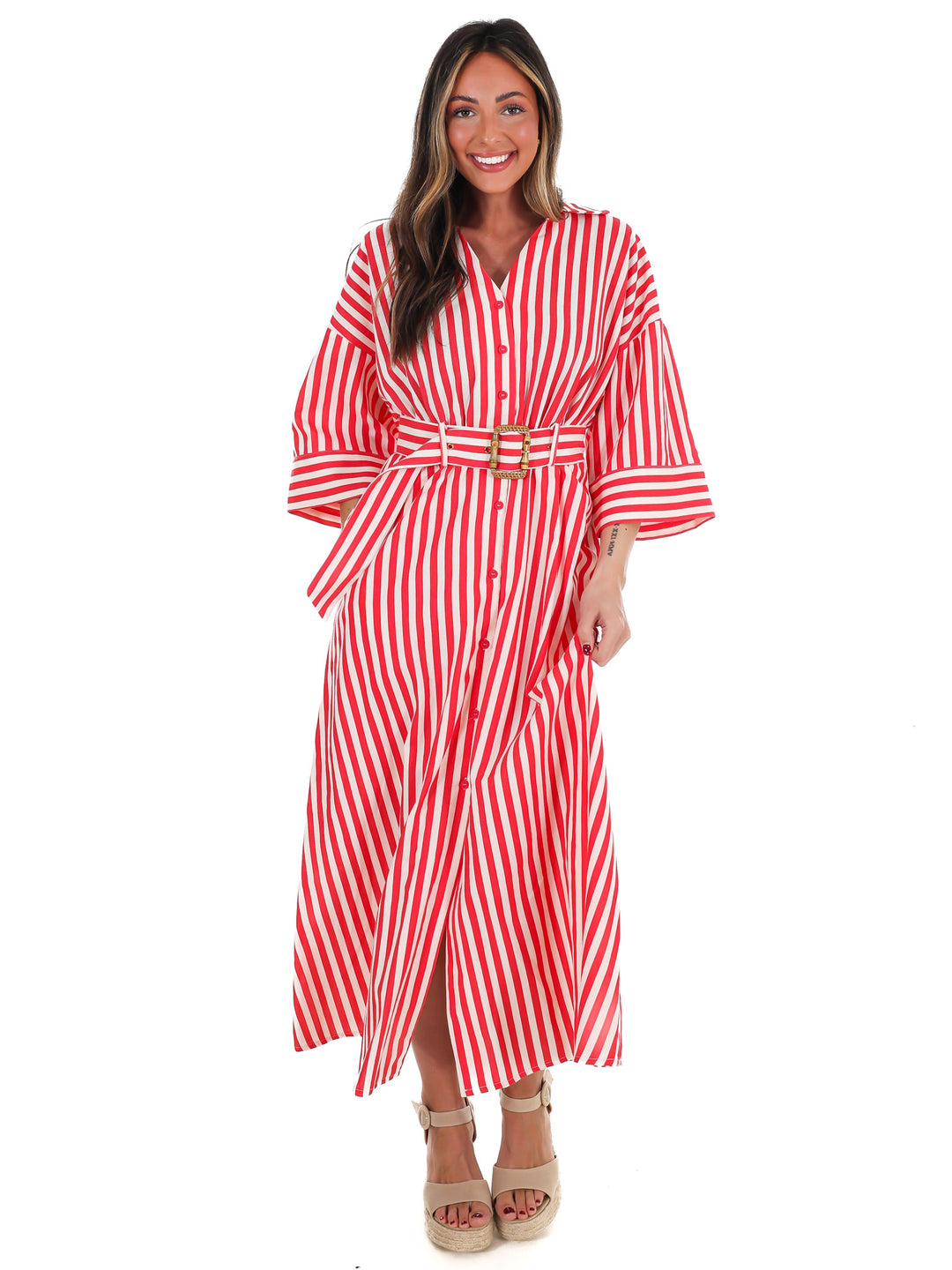 Sail Away Stripe Midi Shirt Dress