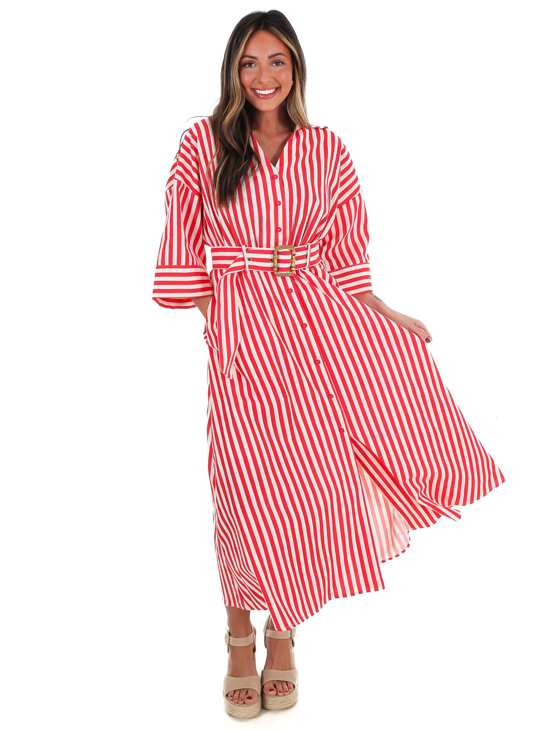 Sail Away Stripe Midi Shirt Dress