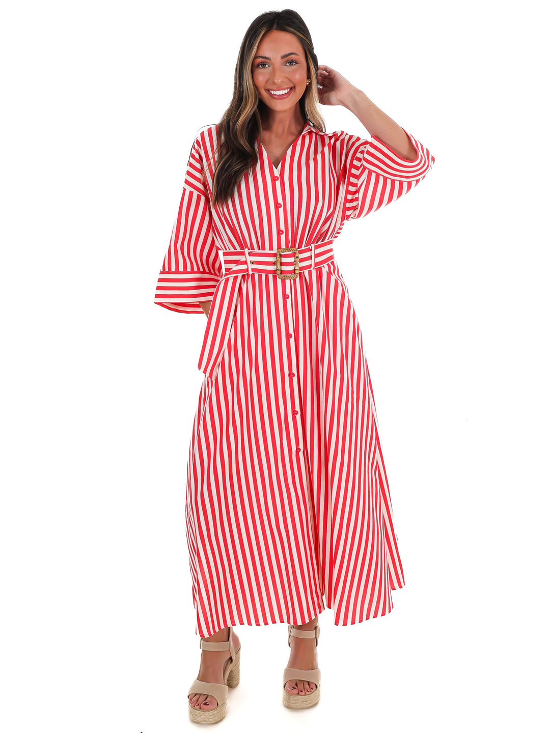 Sail Away Stripe Midi Shirt Dress
