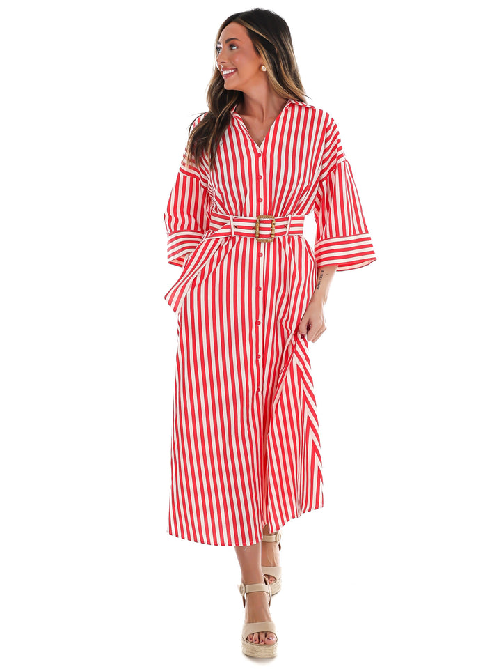 Sail Away Stripe Midi Shirt Dress