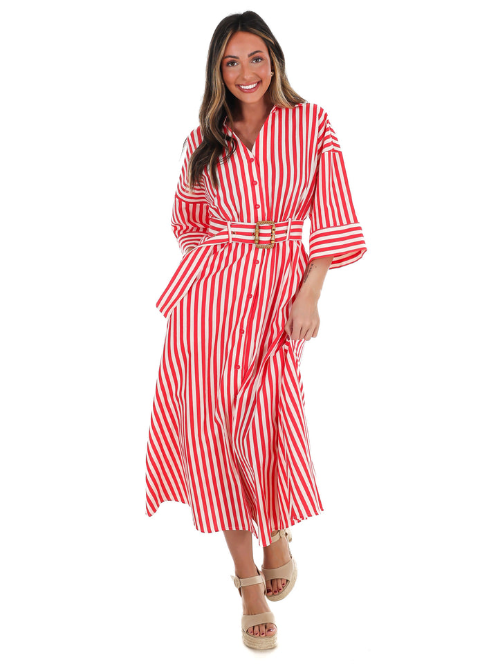 Sail Away Stripe Midi Shirt Dress
