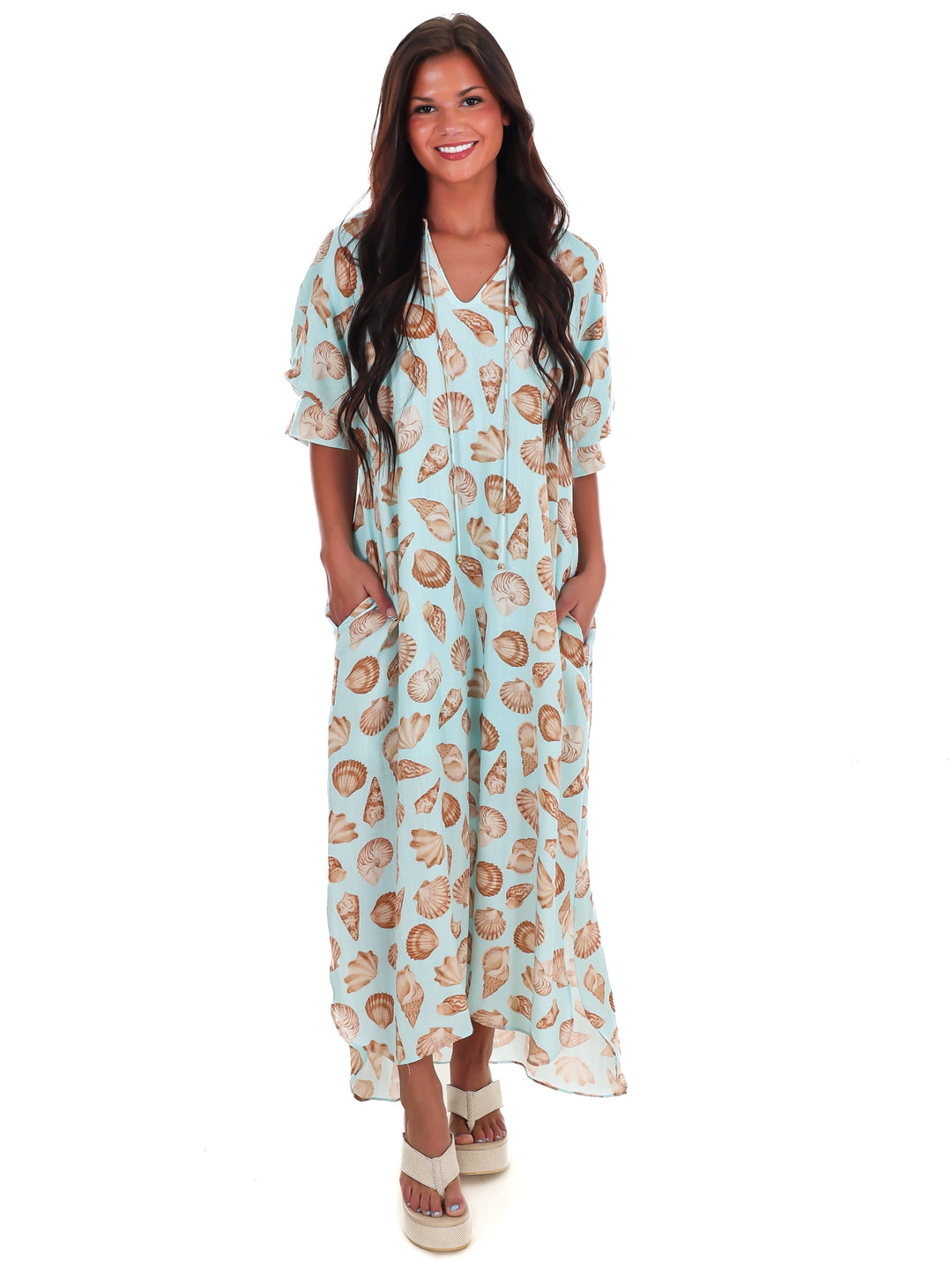 To the Sea and Back Shell Print Midi Dress