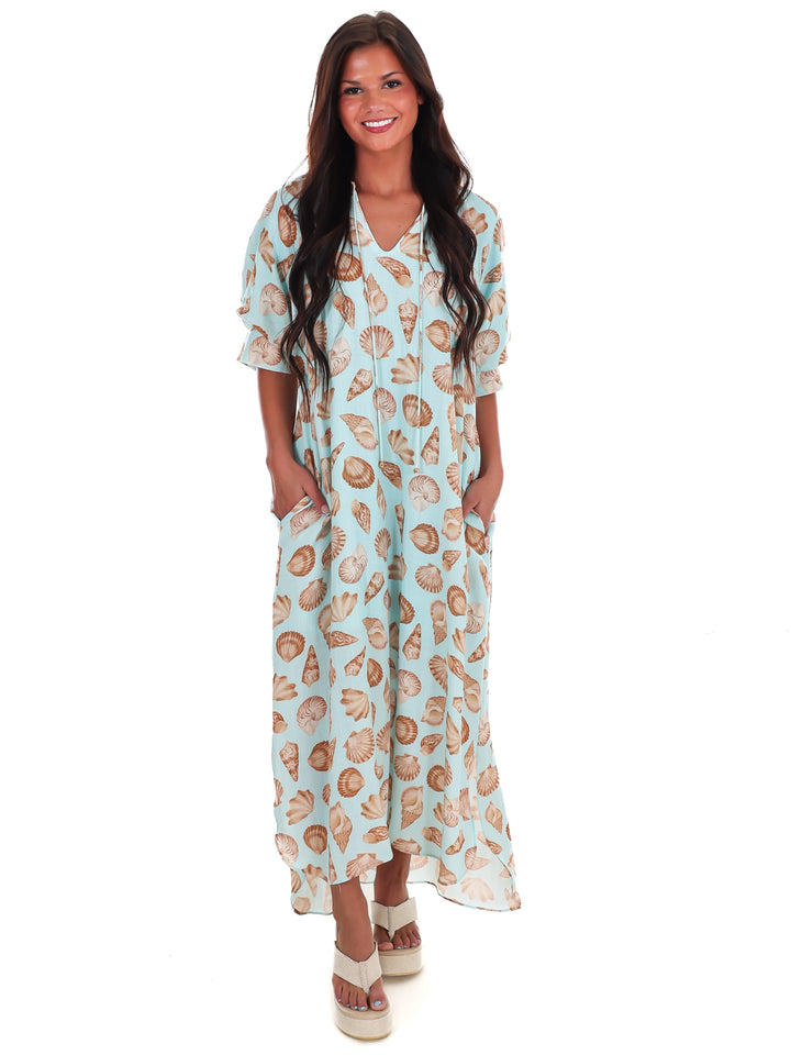 To the Sea and Back Shell Print Midi Dress
