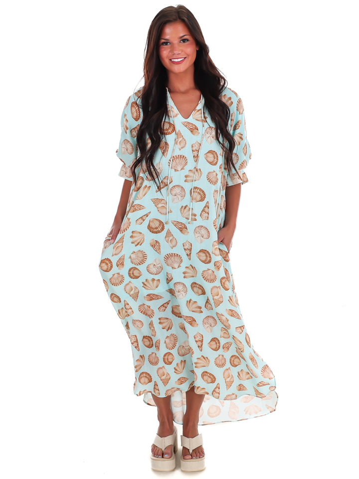 To the Sea and Back Shell Print Midi Dress