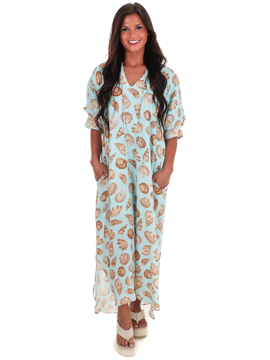 To the Sea and Back Shell Print Midi Dress