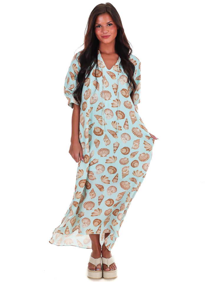To the Sea and Back Shell Print Midi Dress