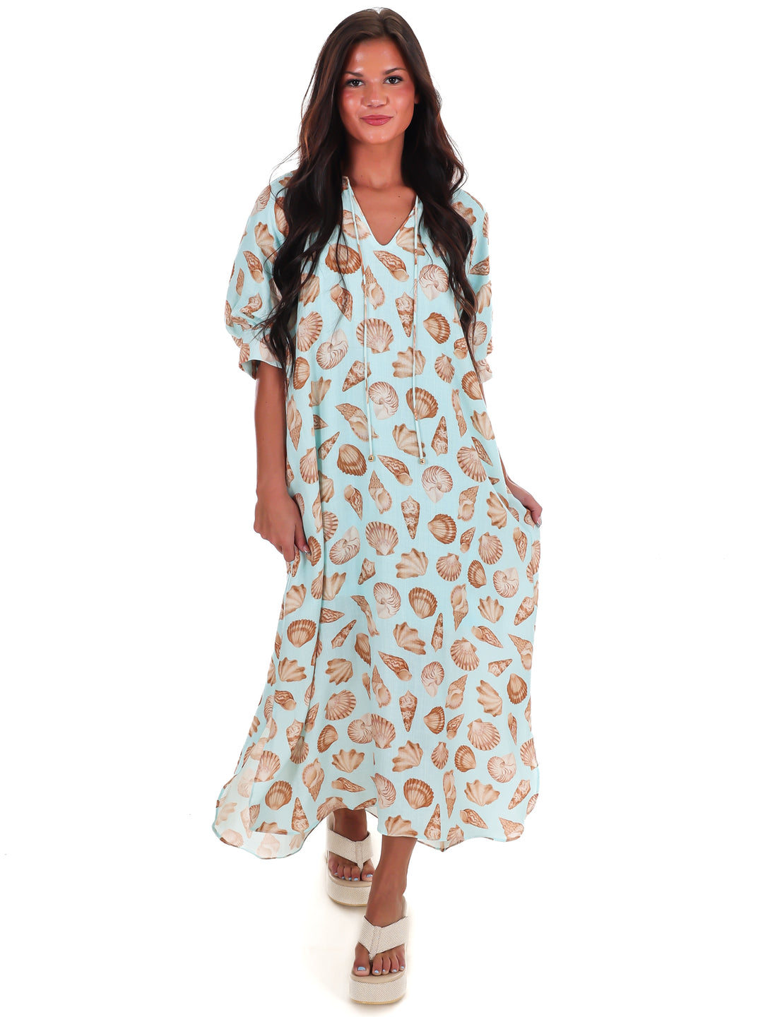 To the Sea and Back Shell Print Midi Dress