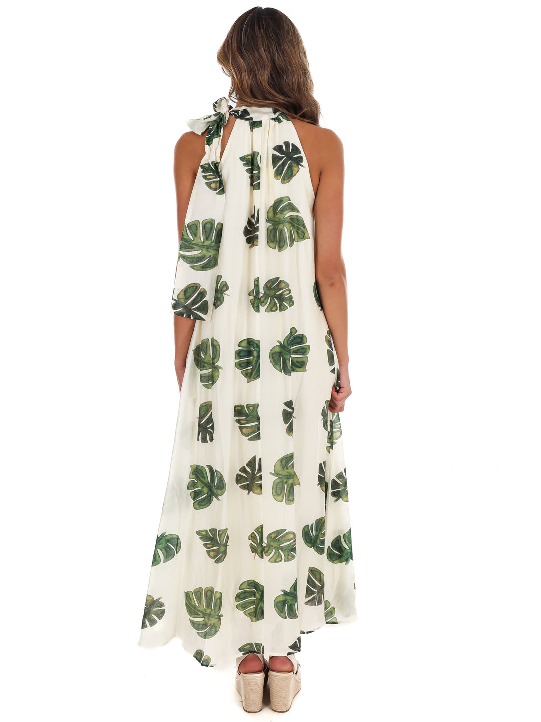 Palm Haven Halter Neck Maxi Dress