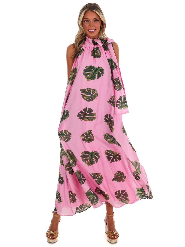 Palm Haven Halter Neck Maxi Dress