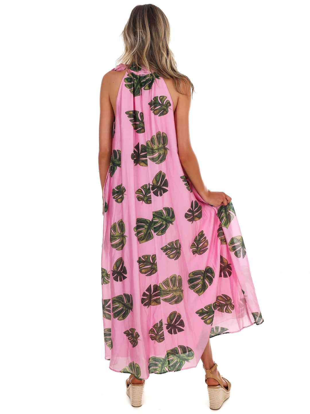 Palm Haven Halter Neck Maxi Dress