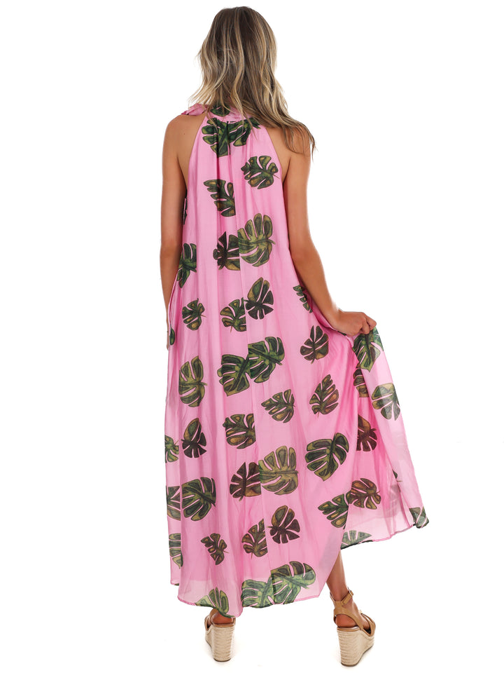 Palm Haven Halter Neck Maxi Dress