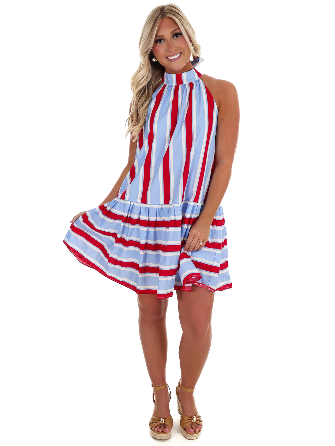 Stripes & Sunshine Halter Mini Dress