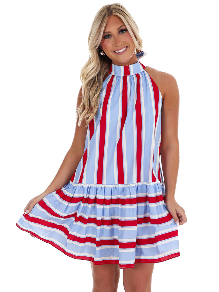 Stripes & Sunshine Halter Mini Dress