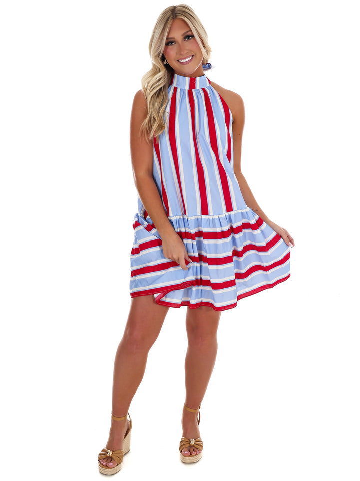 Stripes & Sunshine Halter Mini Dress