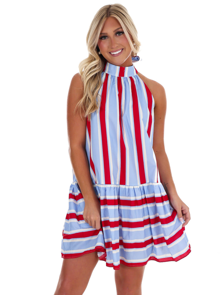 Stripes & Sunshine Halter Mini Dress