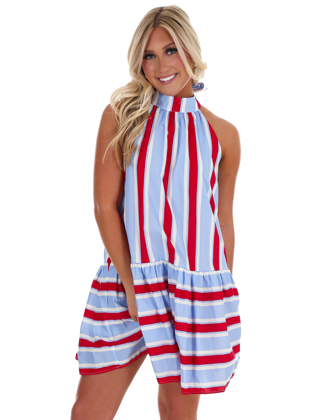 Stripes & Sunshine Halter Mini Dress