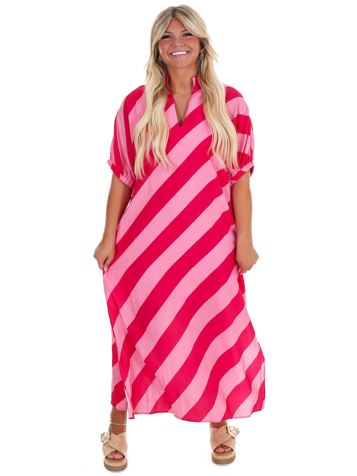 Never Hold Back Stripe Midi Dress