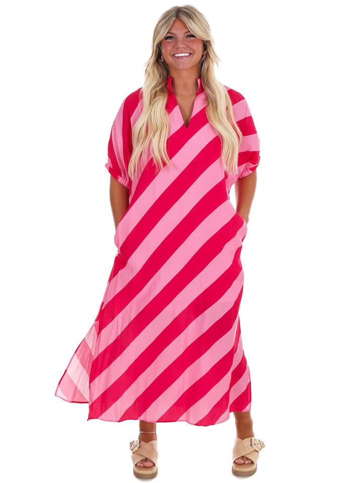 Never Hold Back Stripe Midi Dress