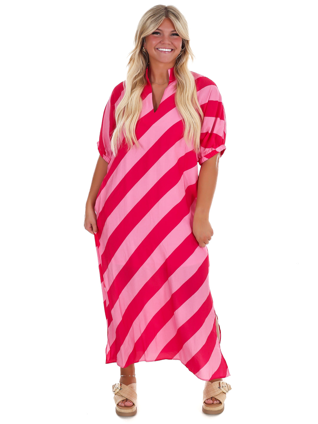 Never Hold Back Stripe Midi Dress