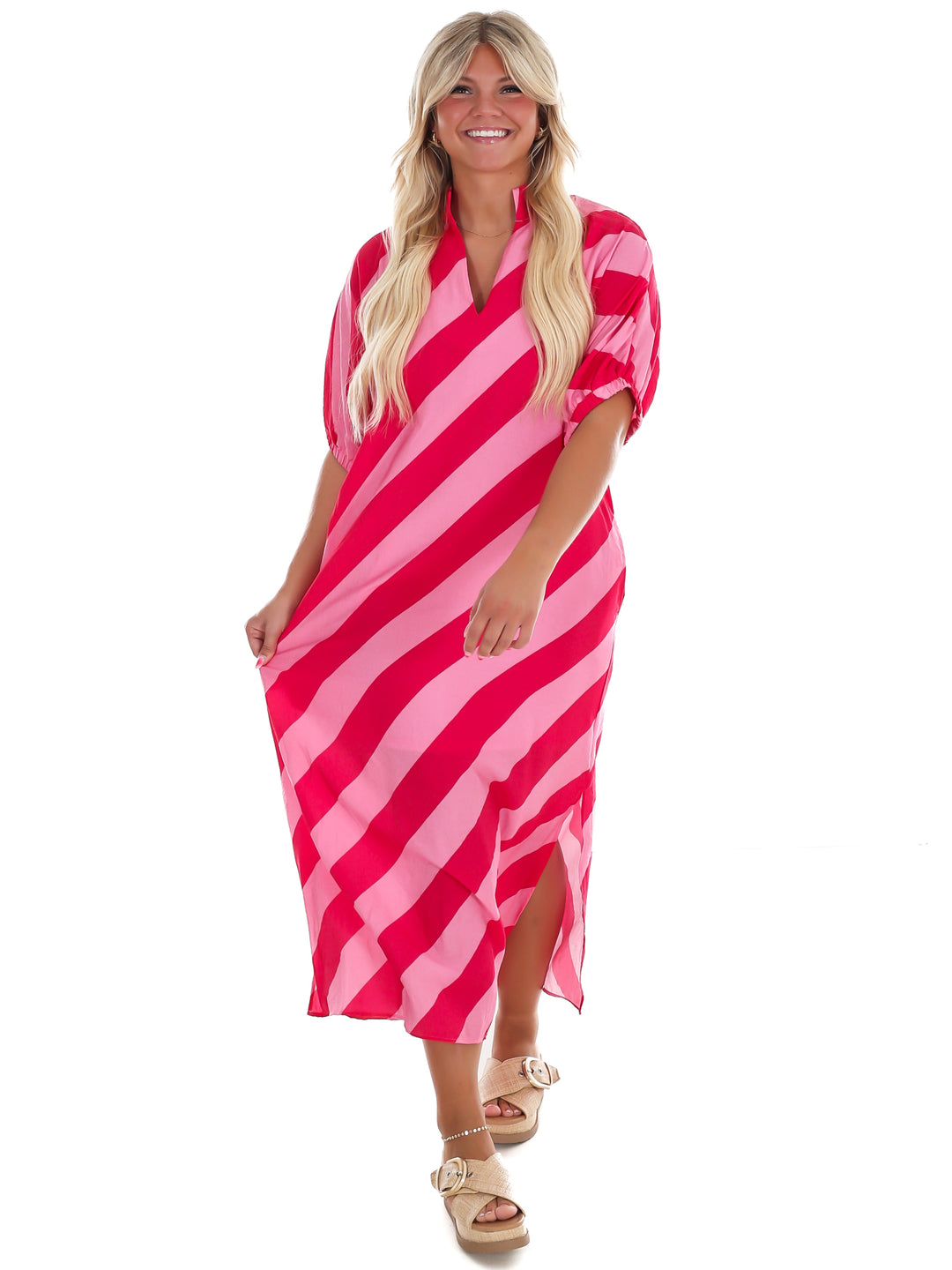 Never Hold Back Stripe Midi Dress