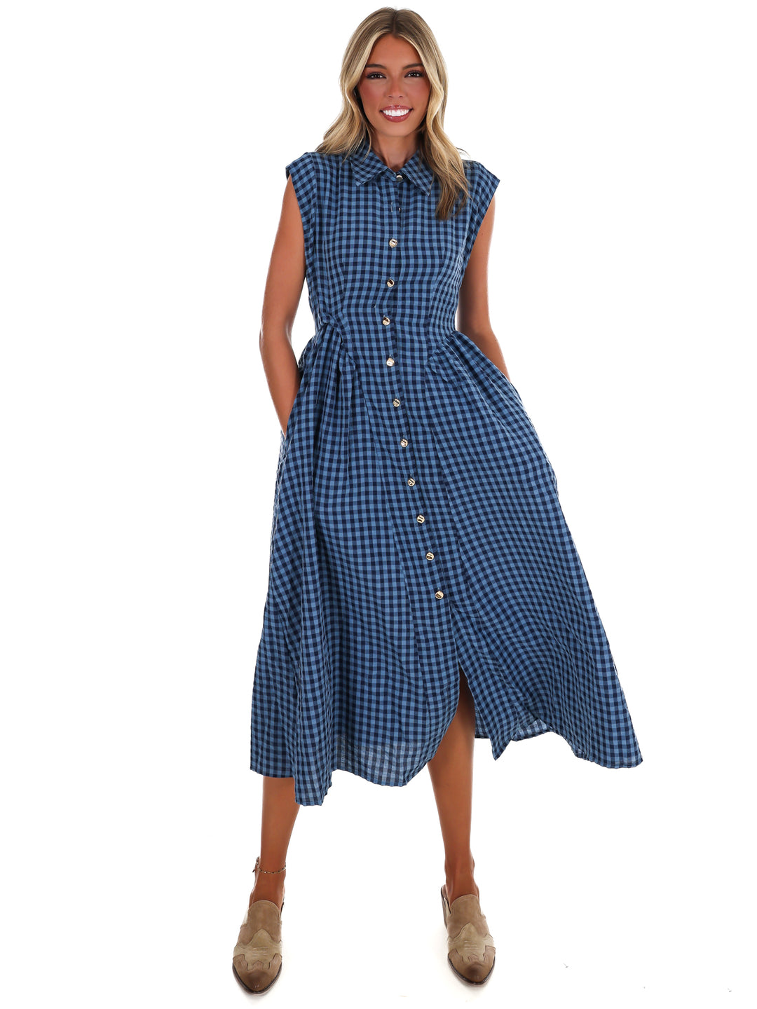 Blue Ridge Gingham Midi Dress