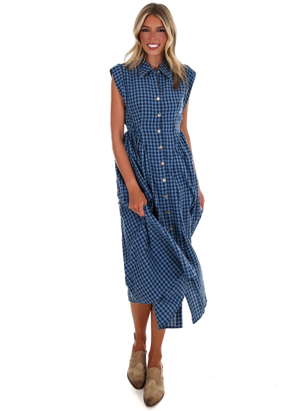 Blue Ridge Gingham Midi Dress