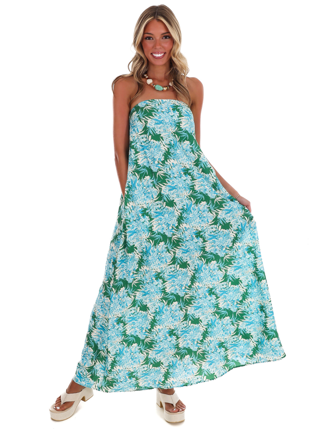 Hydrangea Heaven Strapless Maxi Dress