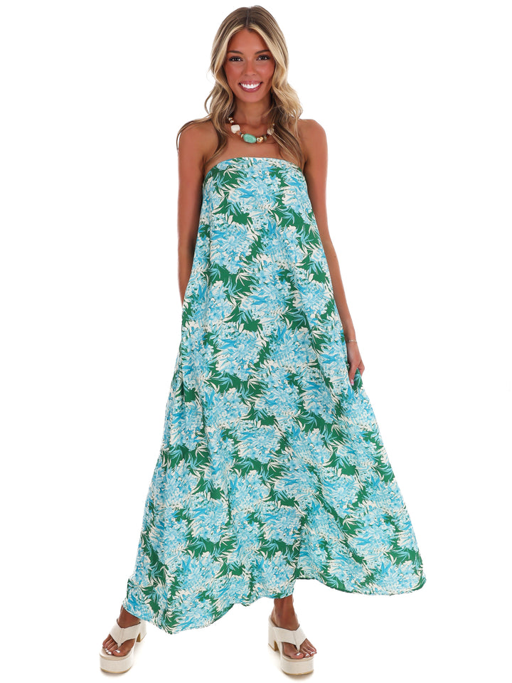 Hydrangea Heaven Strapless Maxi Dress