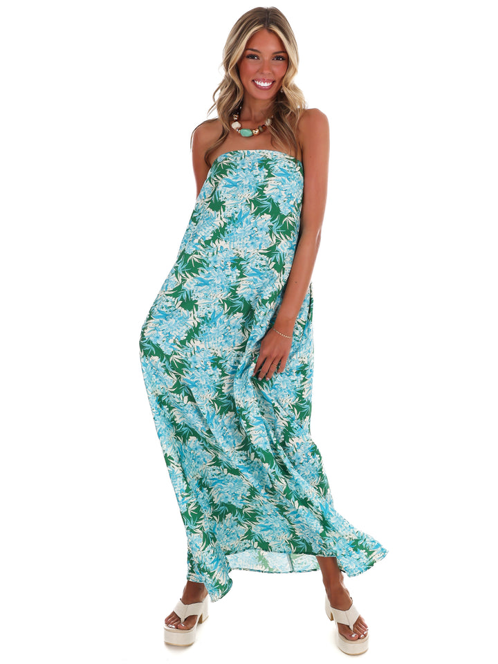Hydrangea Heaven Strapless Maxi Dress