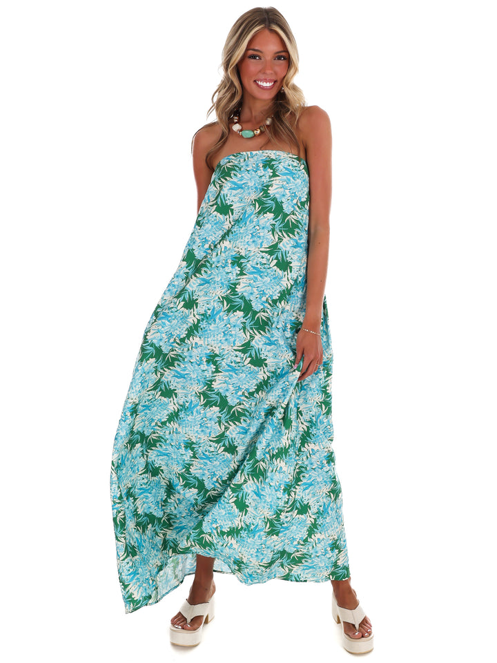 Hydrangea Heaven Strapless Maxi Dress