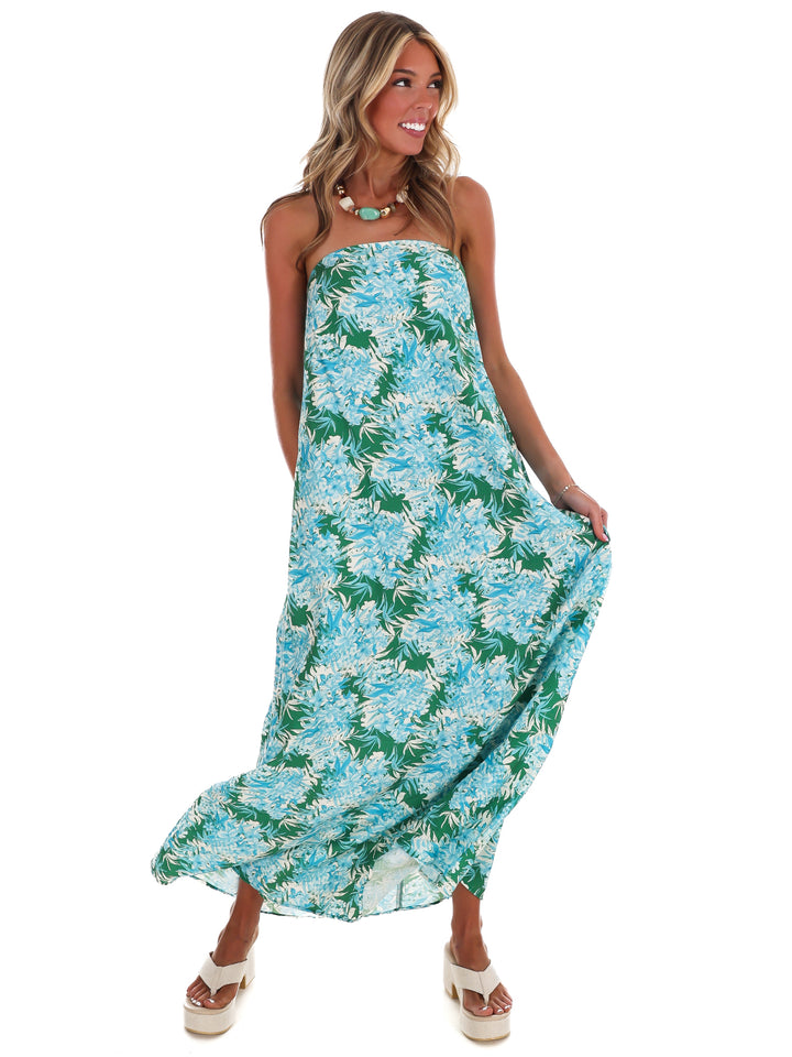 Hydrangea Heaven Strapless Maxi Dress