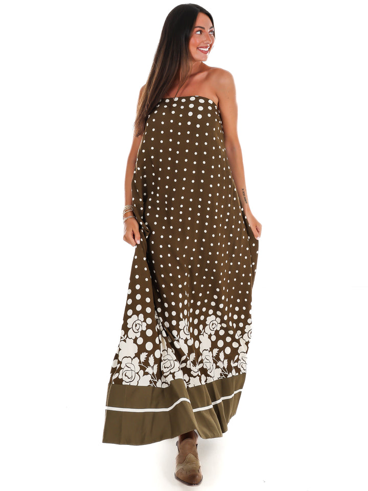 Everything in Place Strapless Polka Dot Maxi Dress