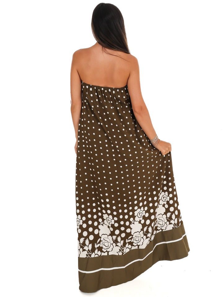 Everything in Place Strapless Polka Dot Maxi Dress