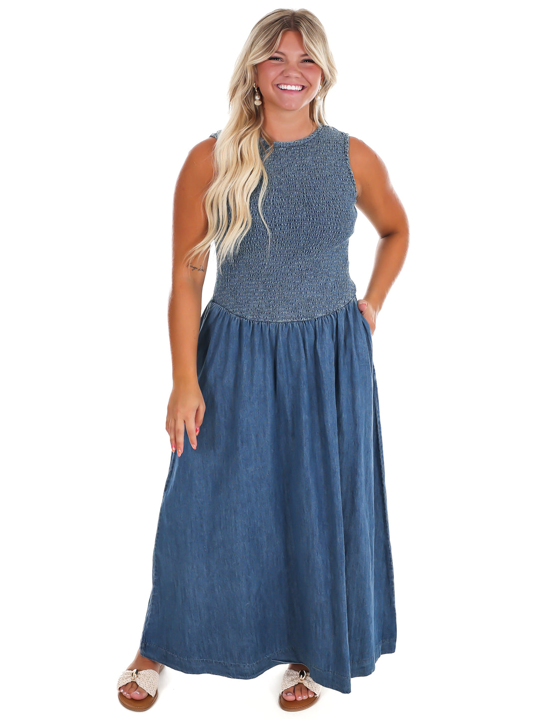 Open Water Denim Maxi Dress