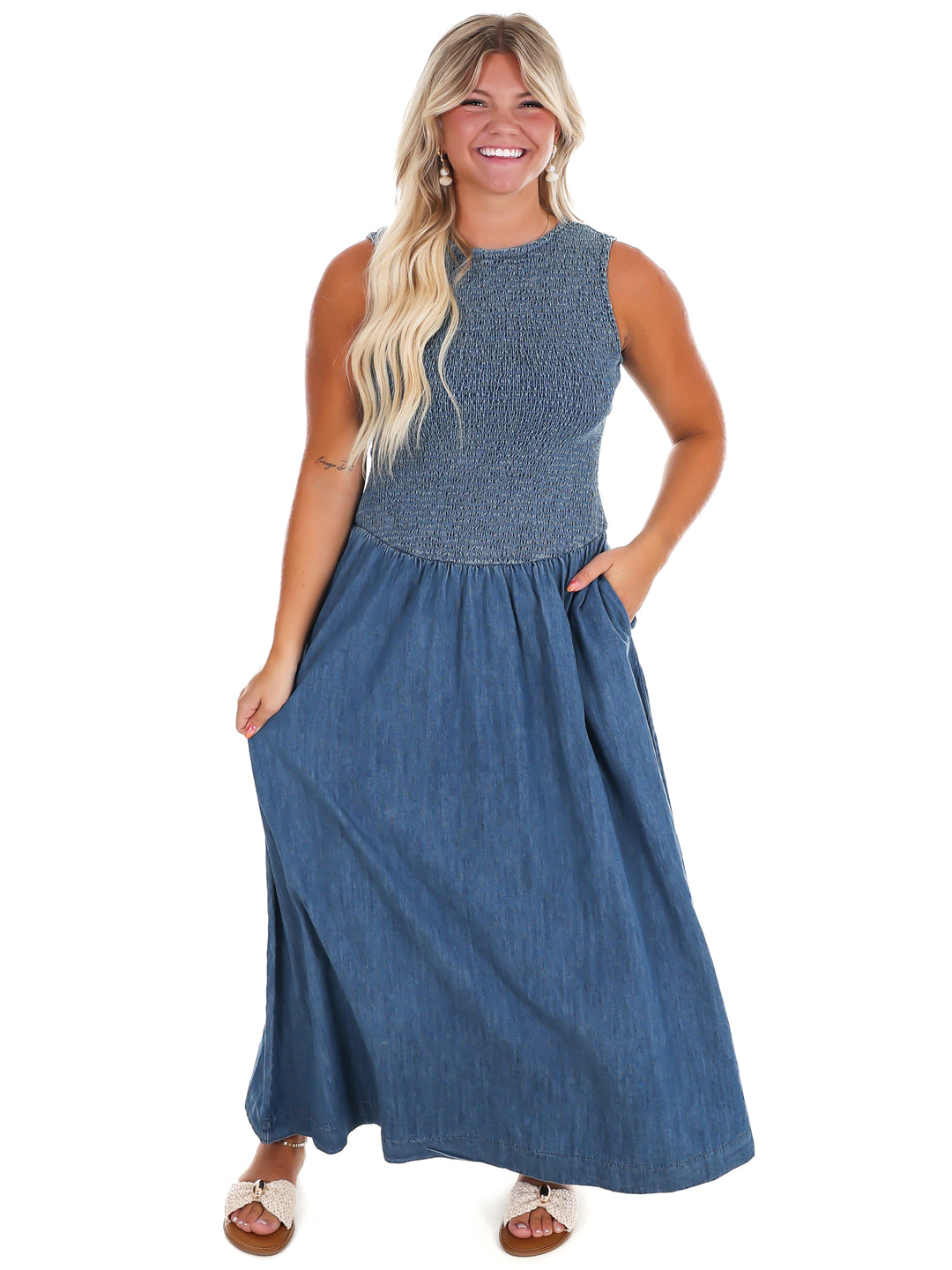 Open Water Denim Maxi Dress