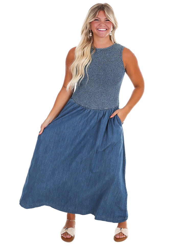Open Water Denim Maxi Dress