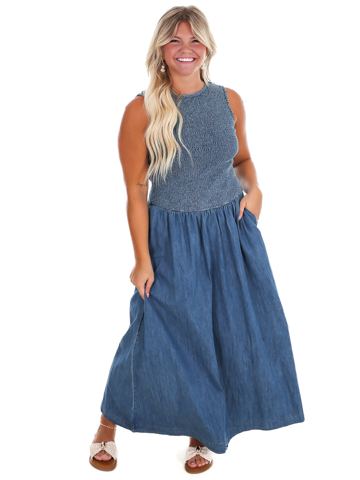 Open Water Denim Maxi Dress