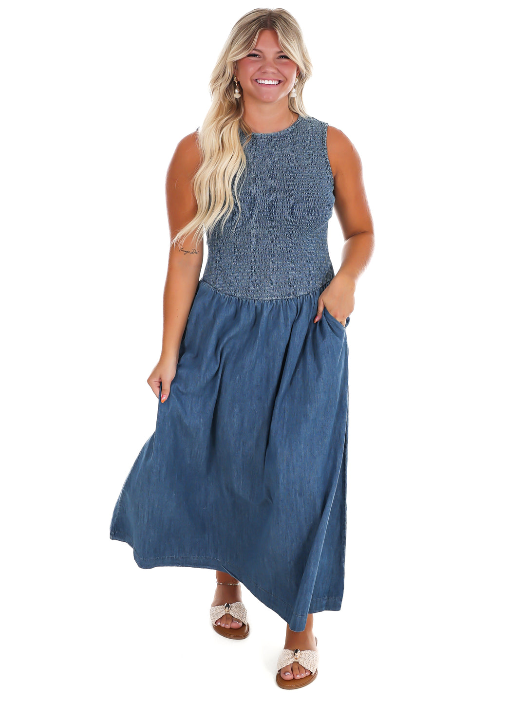 Open Water Denim Maxi Dress