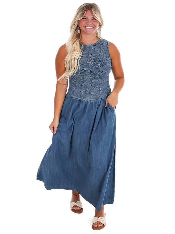 Open Water Denim Maxi Dress