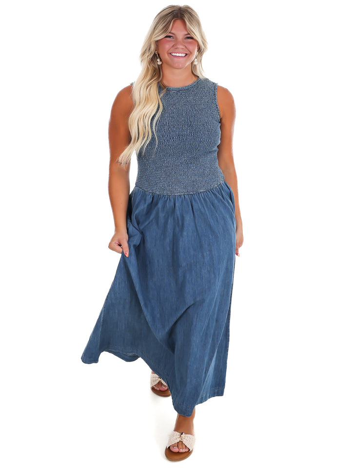 Open Water Denim Maxi Dress