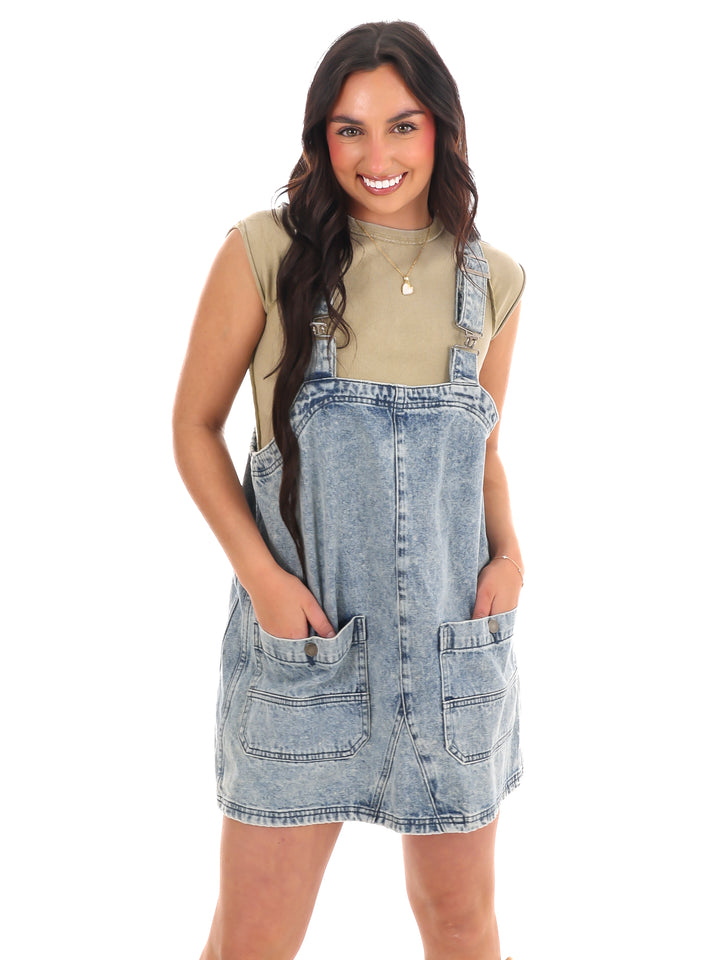 Eyes On Me Denim Overall Dress