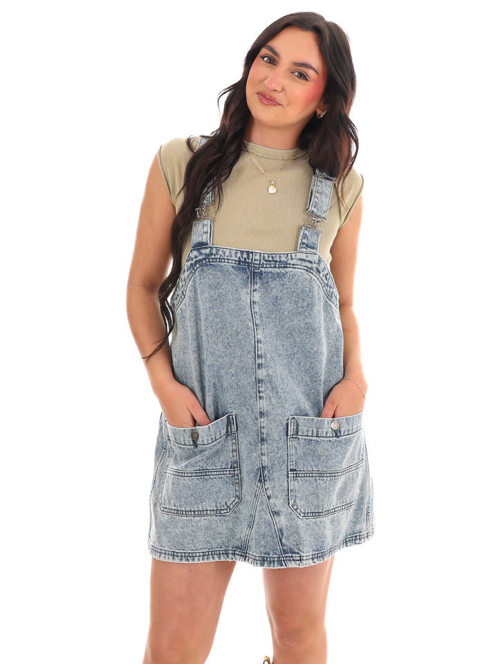 Eyes On Me Denim Overall Dress