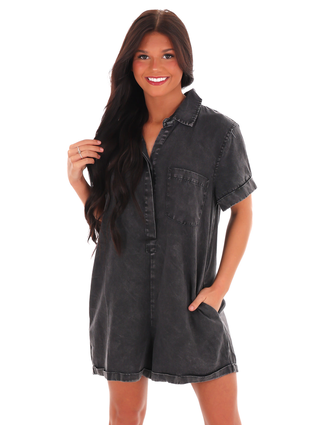 Come to Me Denim Romper